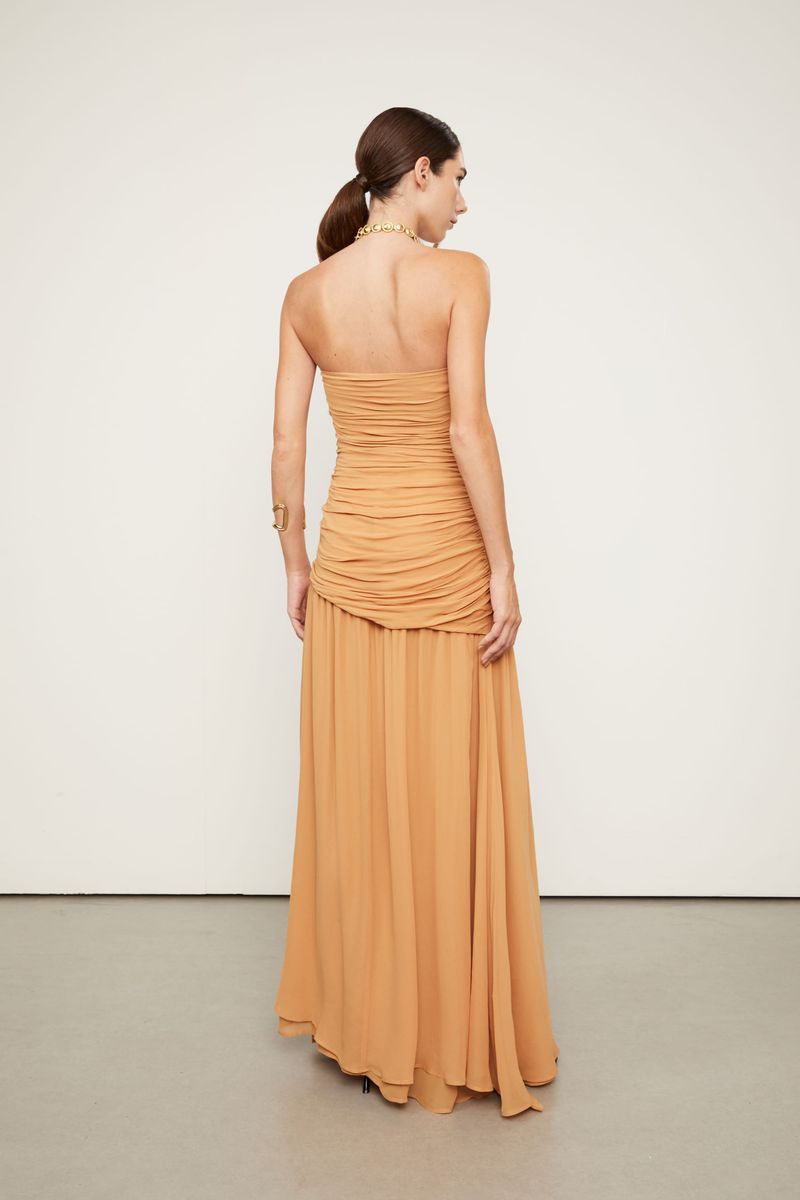 Vestido Sem Alças Longo Com Fenda