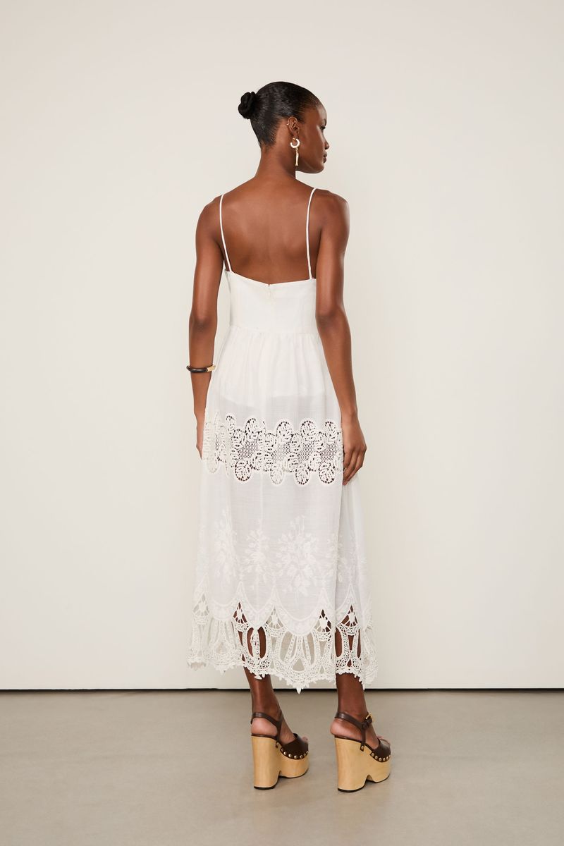 Vestido Midi Com Linho Com Bordado Richelieu