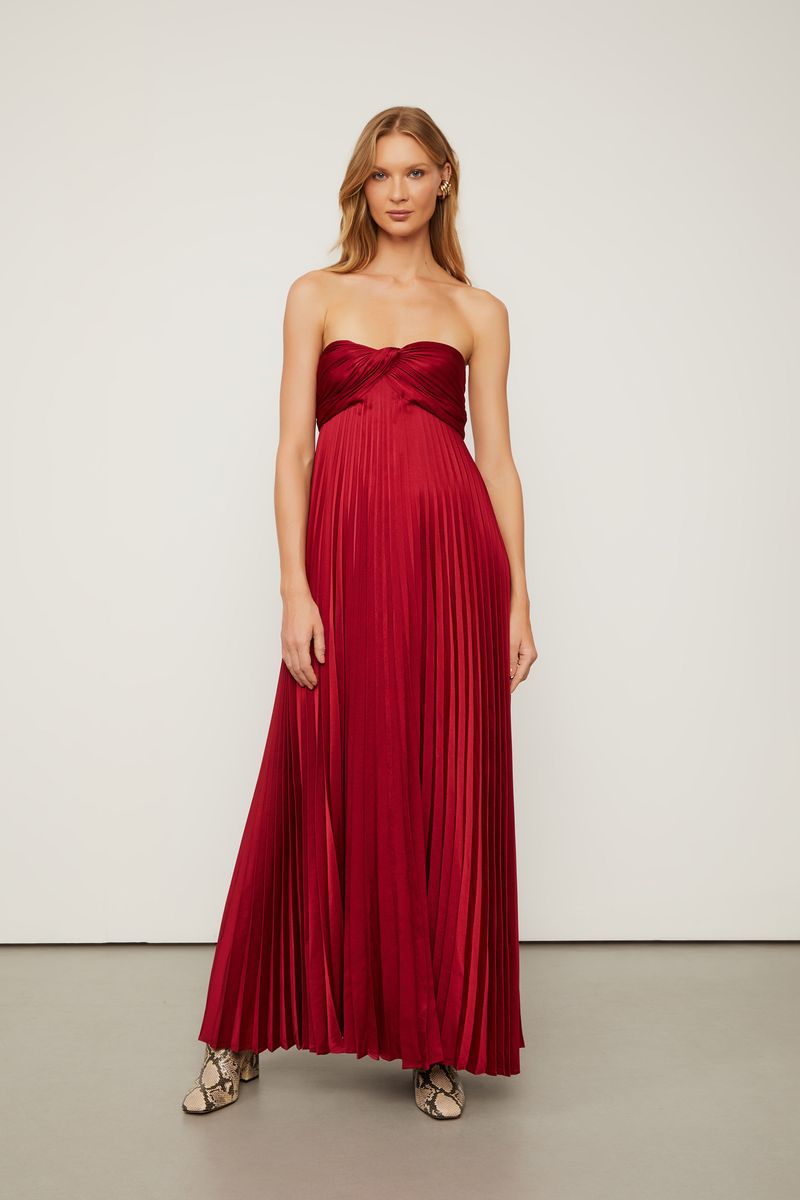 Vestido Longo Sem Alças Plissado