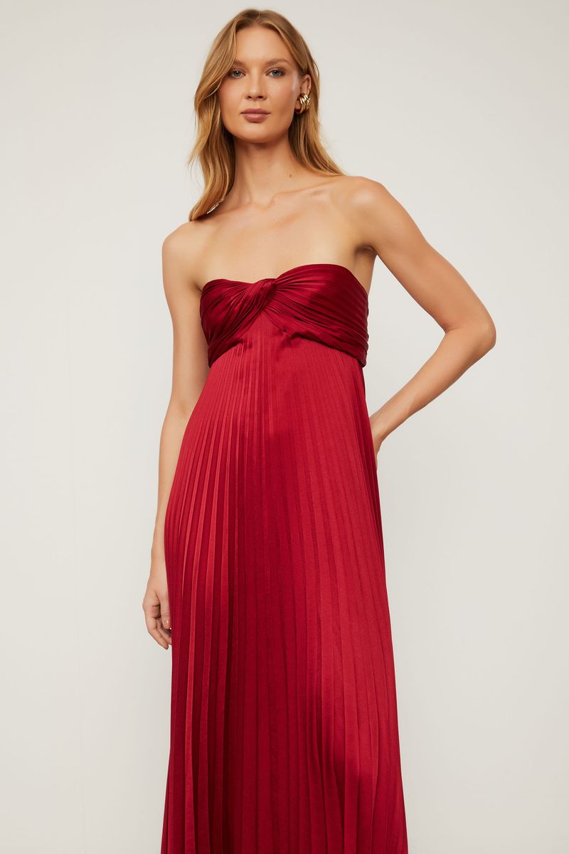 Vestido Longo Sem Alças Plissado