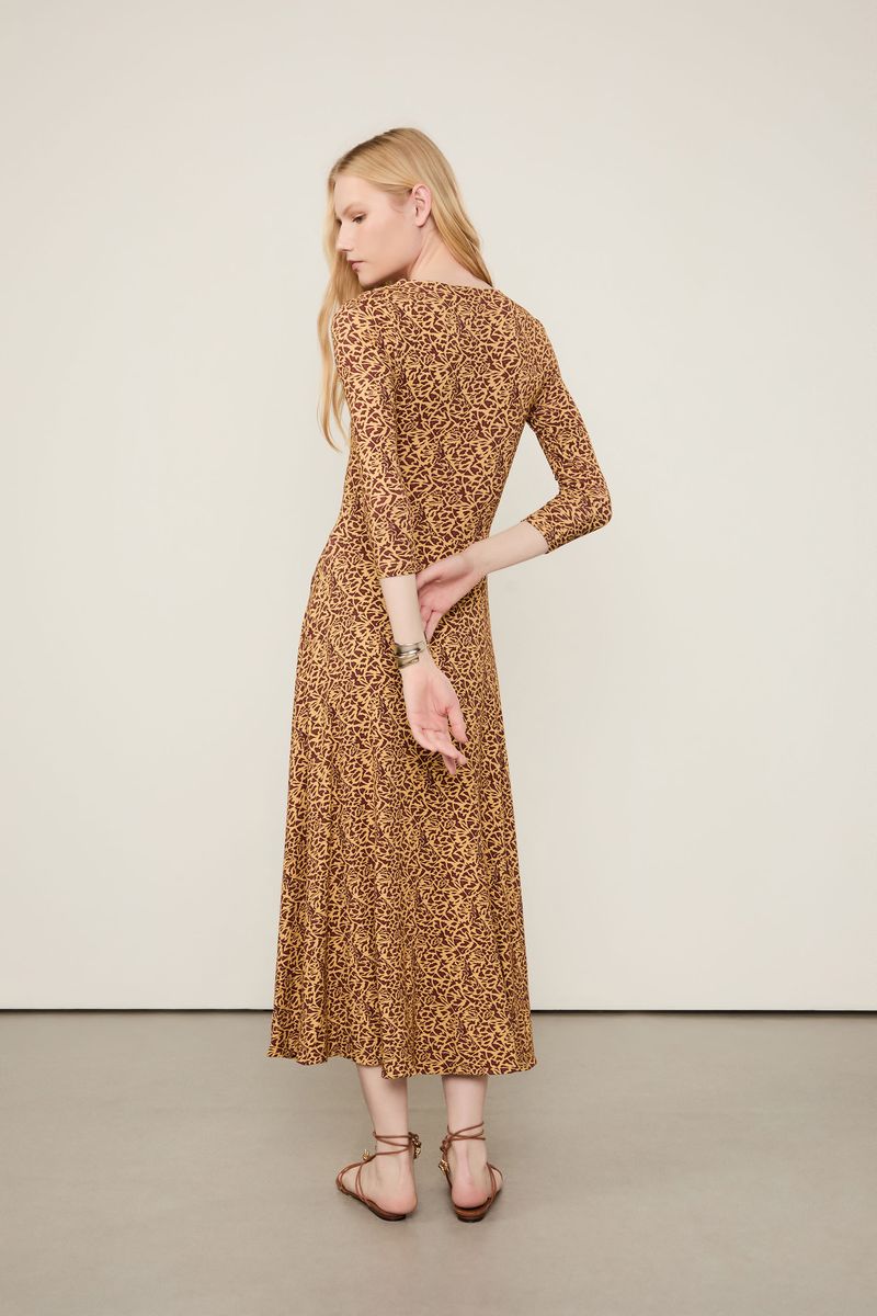 Vestido Midi Decote Bailarina Est Textura Tartaruga Tangerina