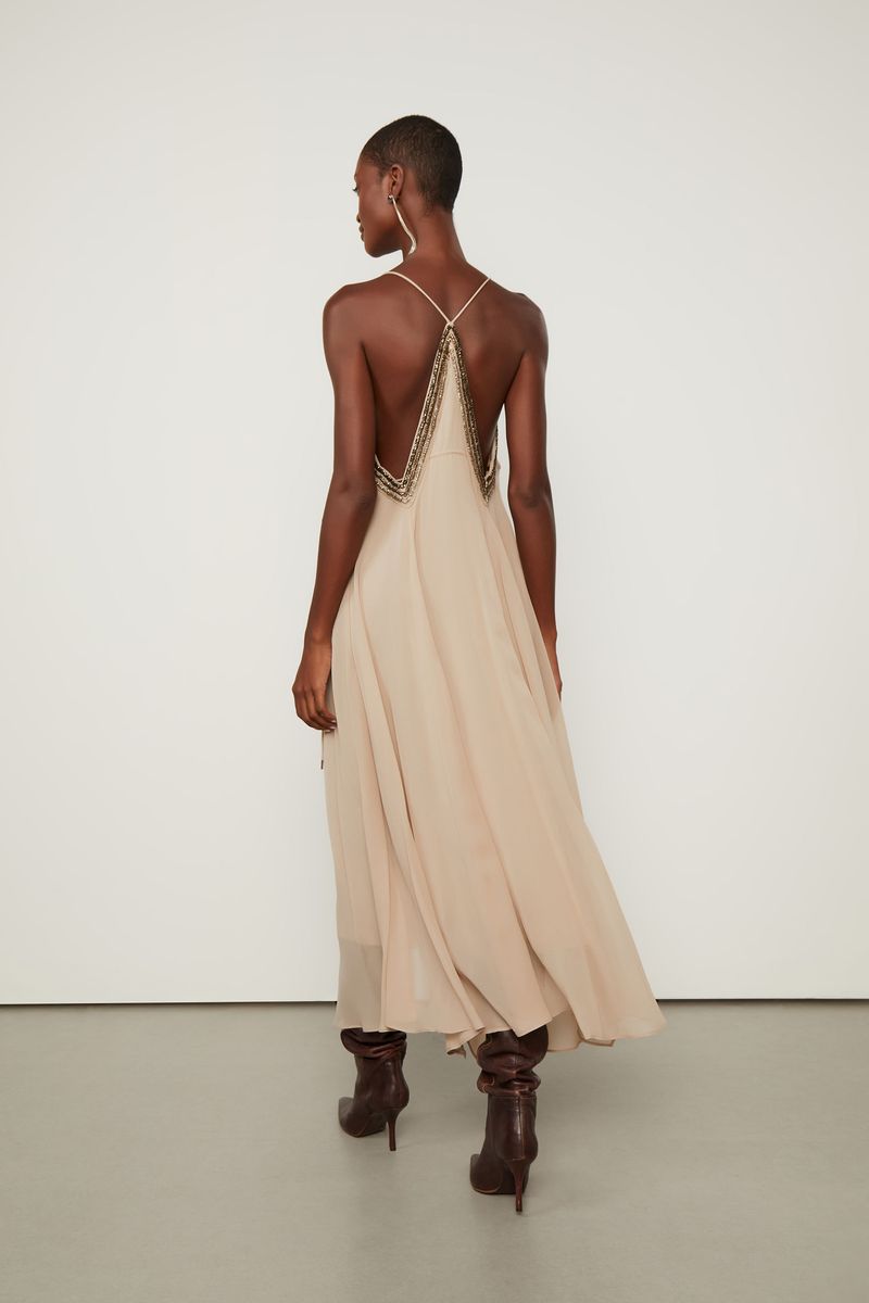 Vestido Assimétrico Com Pedraria No Decote