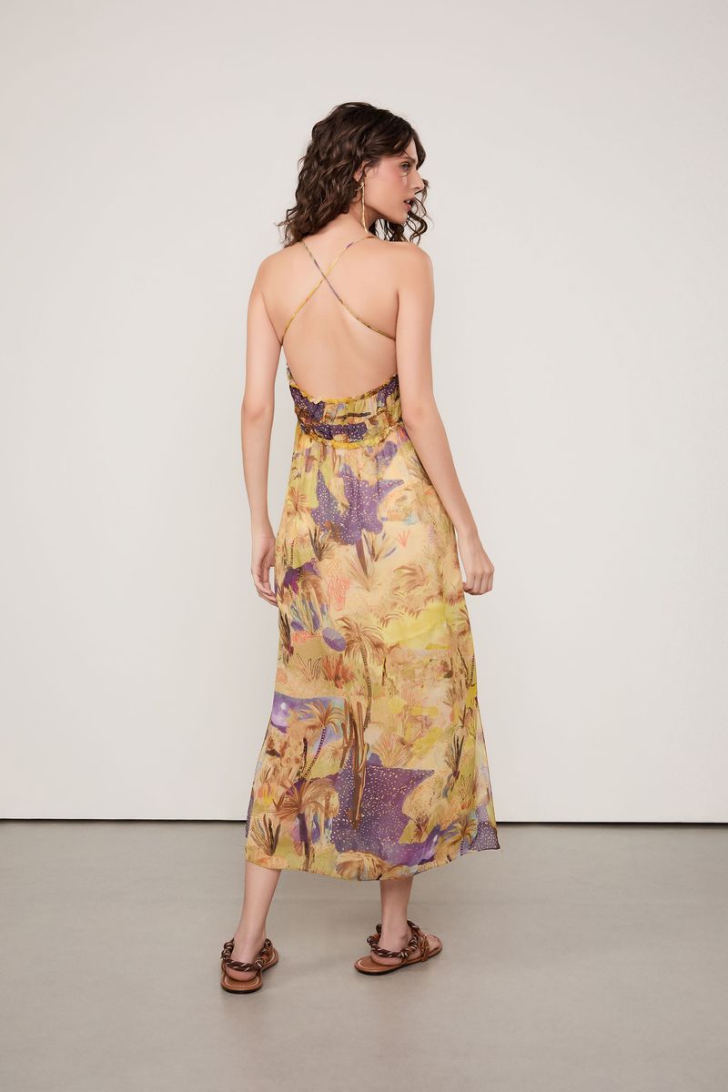 Vestido De Georgette Leve Longo De Alça Estampado