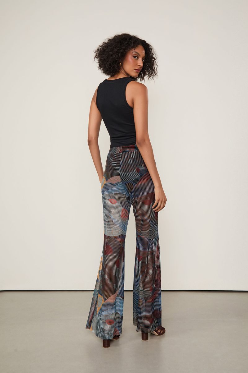 Calça De Tule Flare Folhagem