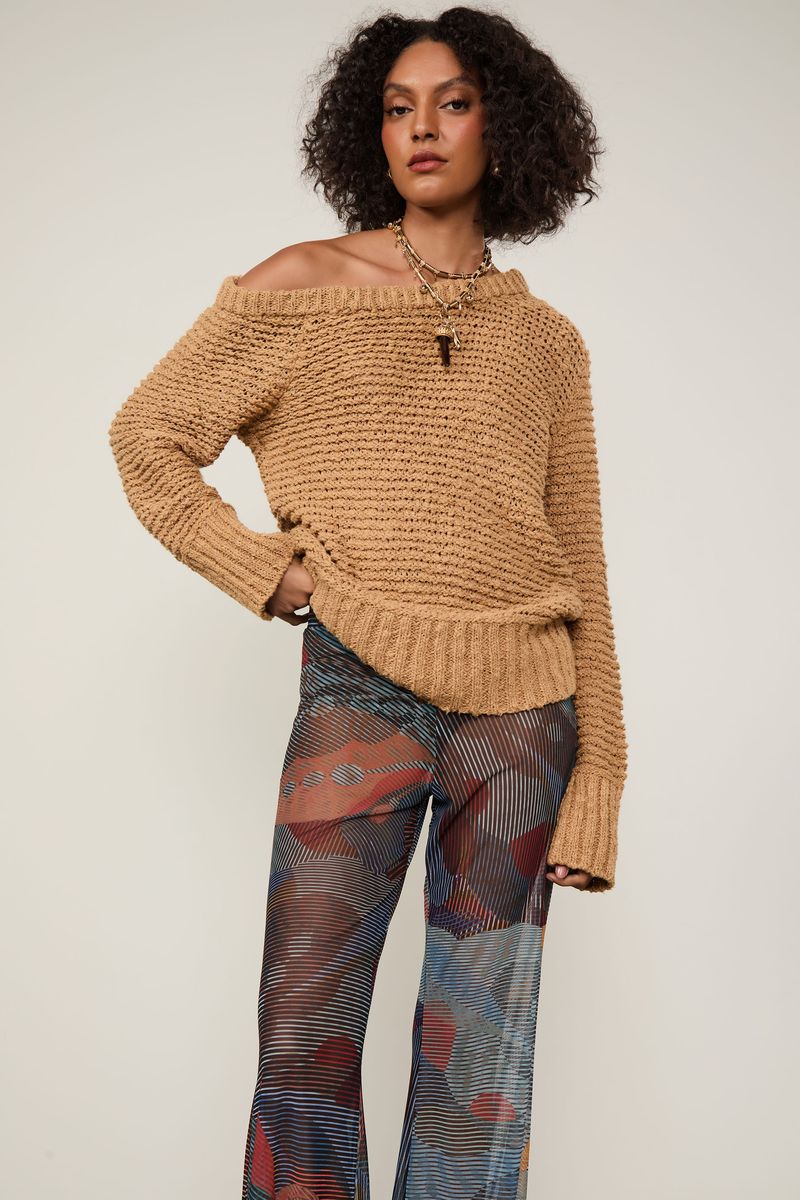 Calça De Tule Flare Folhagem