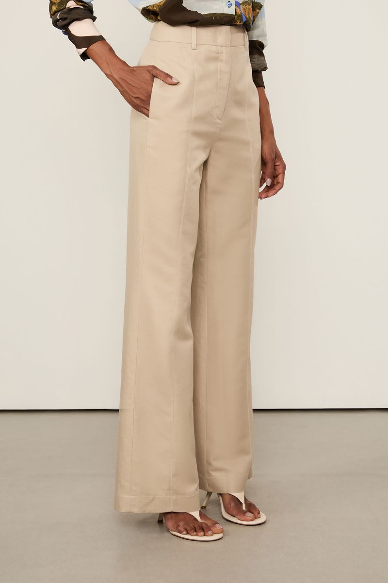 Calça De Algodão Com Linho Khaki