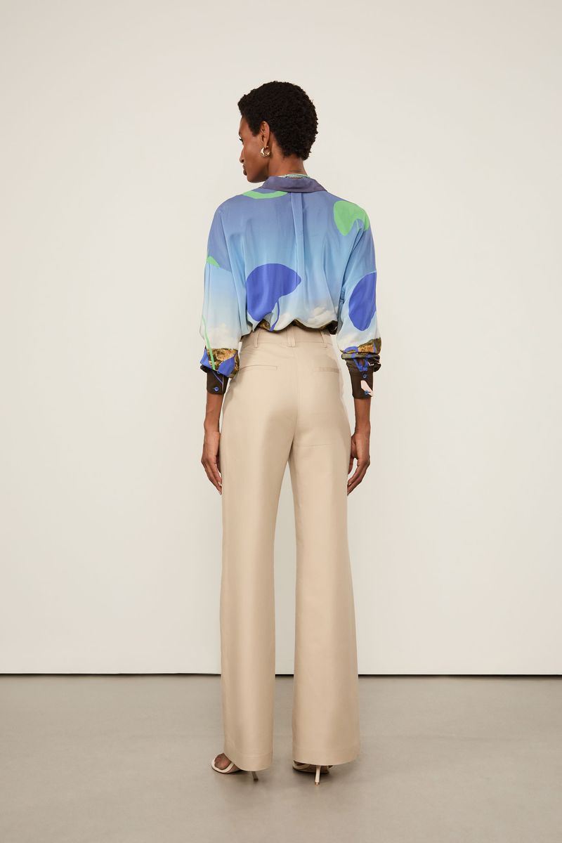 Calça De Algodão Com Linho Khaki
