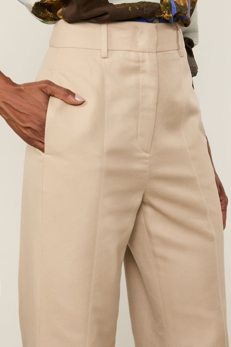 Calça De Algodão Com Linho Khaki