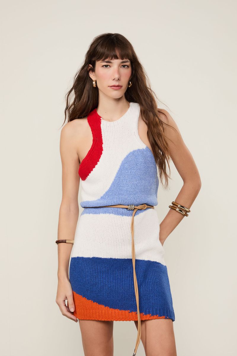 Vestido De Tricot Curto Ponto Atoalhado Mix Cores