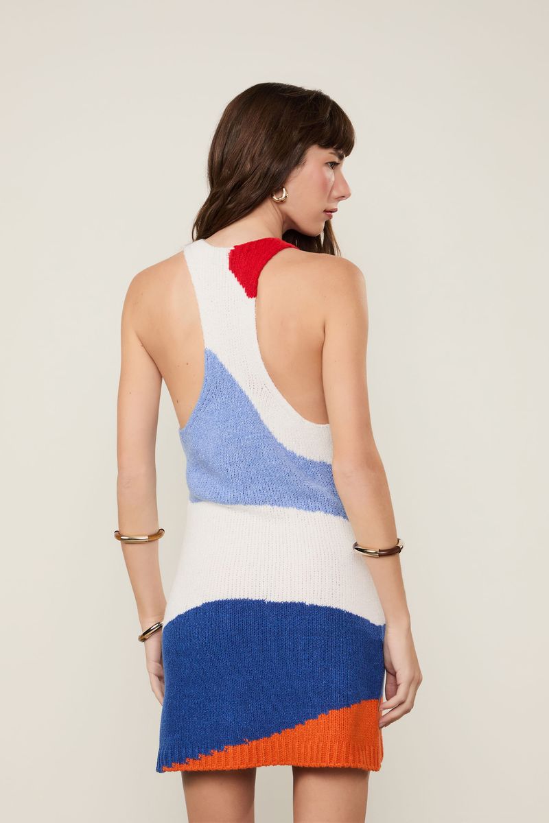 Vestido De Tricot Curto Ponto Atoalhado Mix Cores