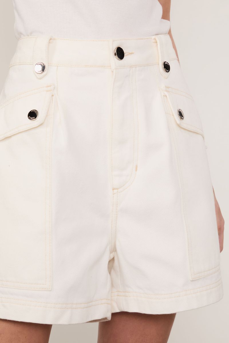 Short De Sarja Bolsos Off White Cintura Baixa