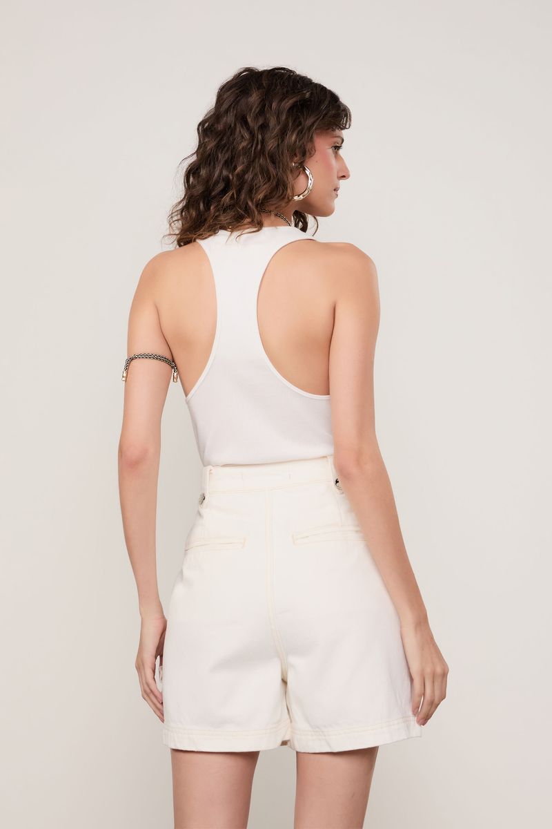 Short De Sarja Bolsos Off White Cintura Baixa