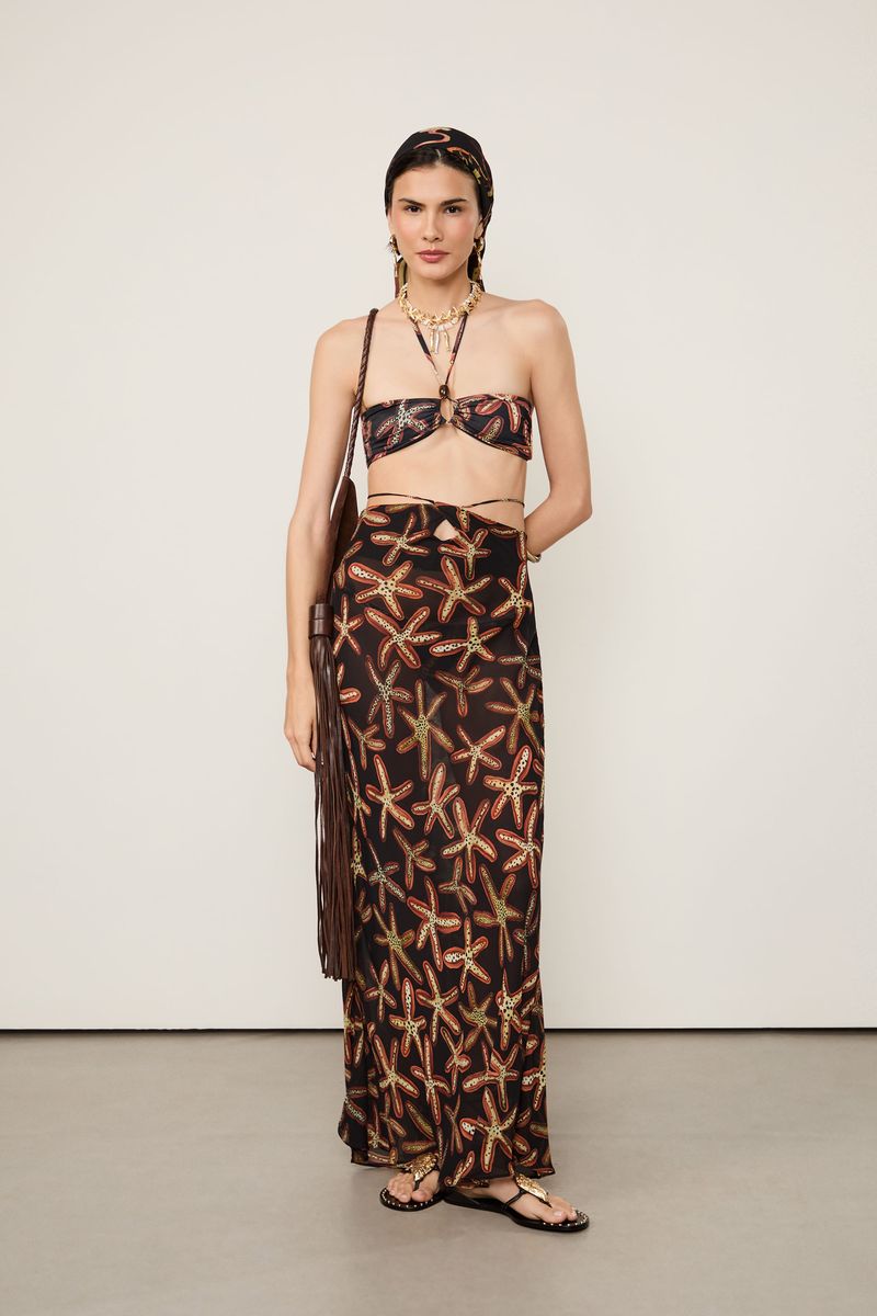 Biquini Estampado Detalhe Pedras Com Top Bandeau e Calcinha Básica