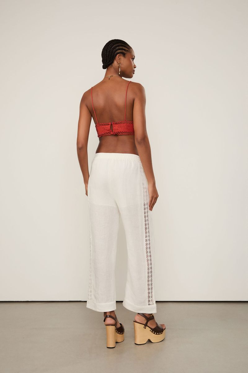 Calça Com Lateral Bordada Com Cós De Elástico