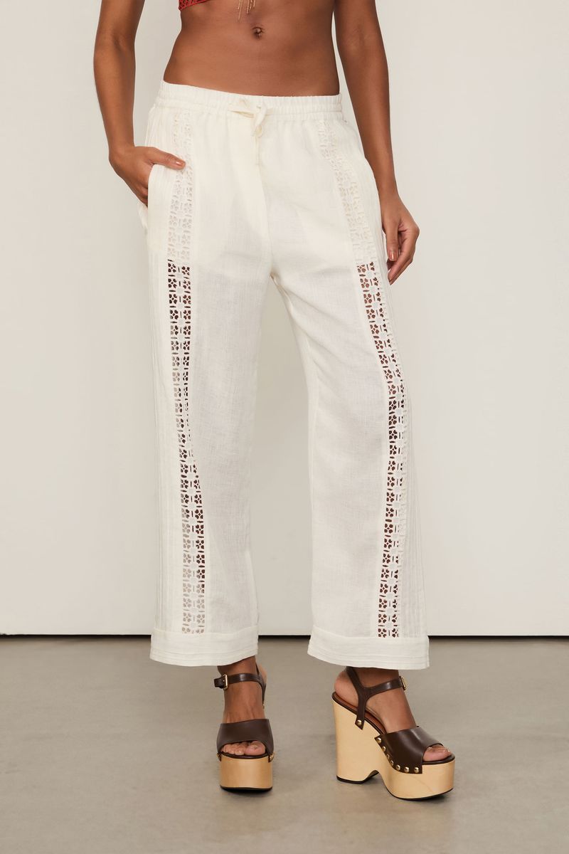 Calça Com Lateral Bordada Com Cós De Elástico