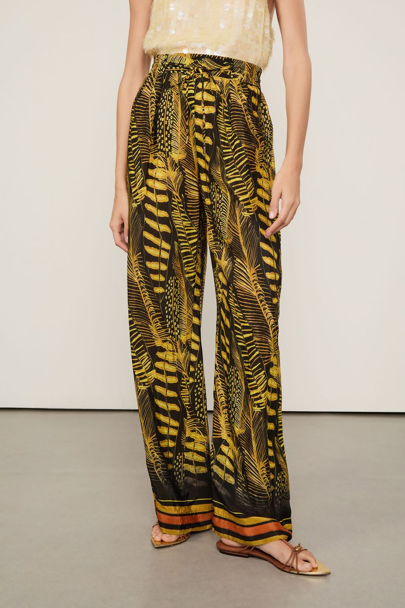 Calça Ampla Barrado Estampada