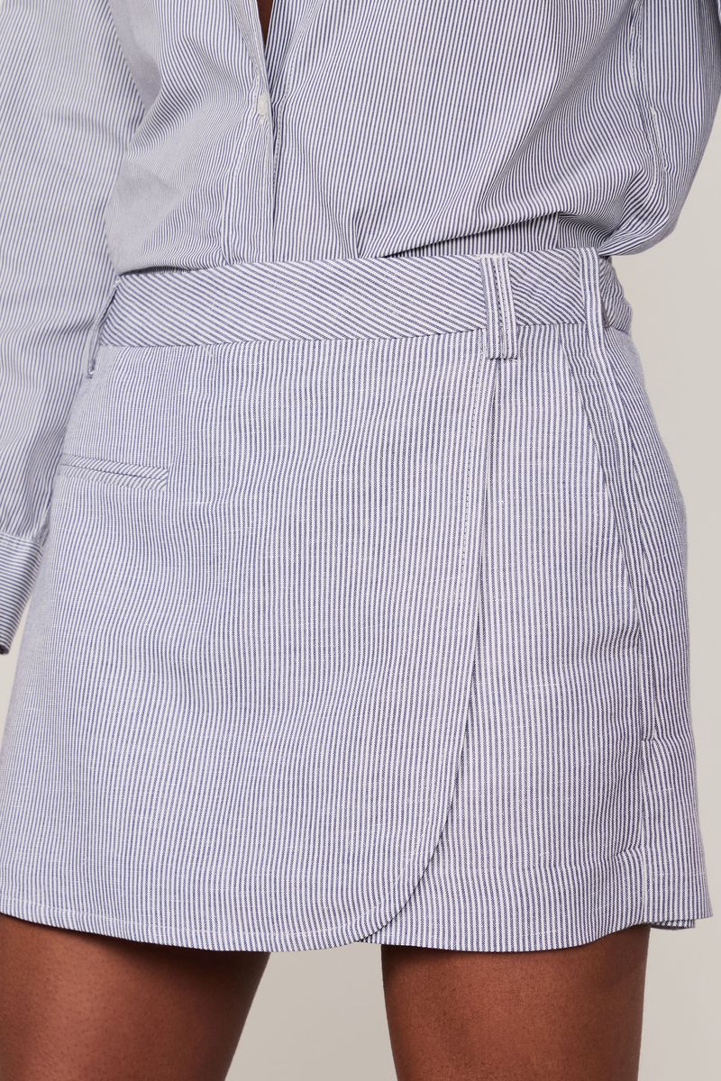 Short Saia De Linho Listras