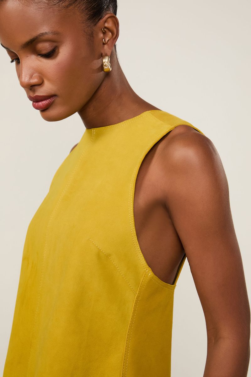 Vestido De Chamois Recorte Sobreposto