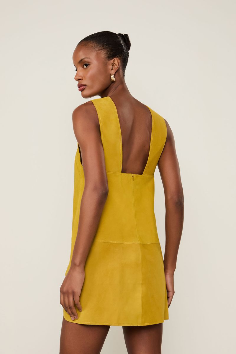 Vestido De Chamois Recorte Sobreposto