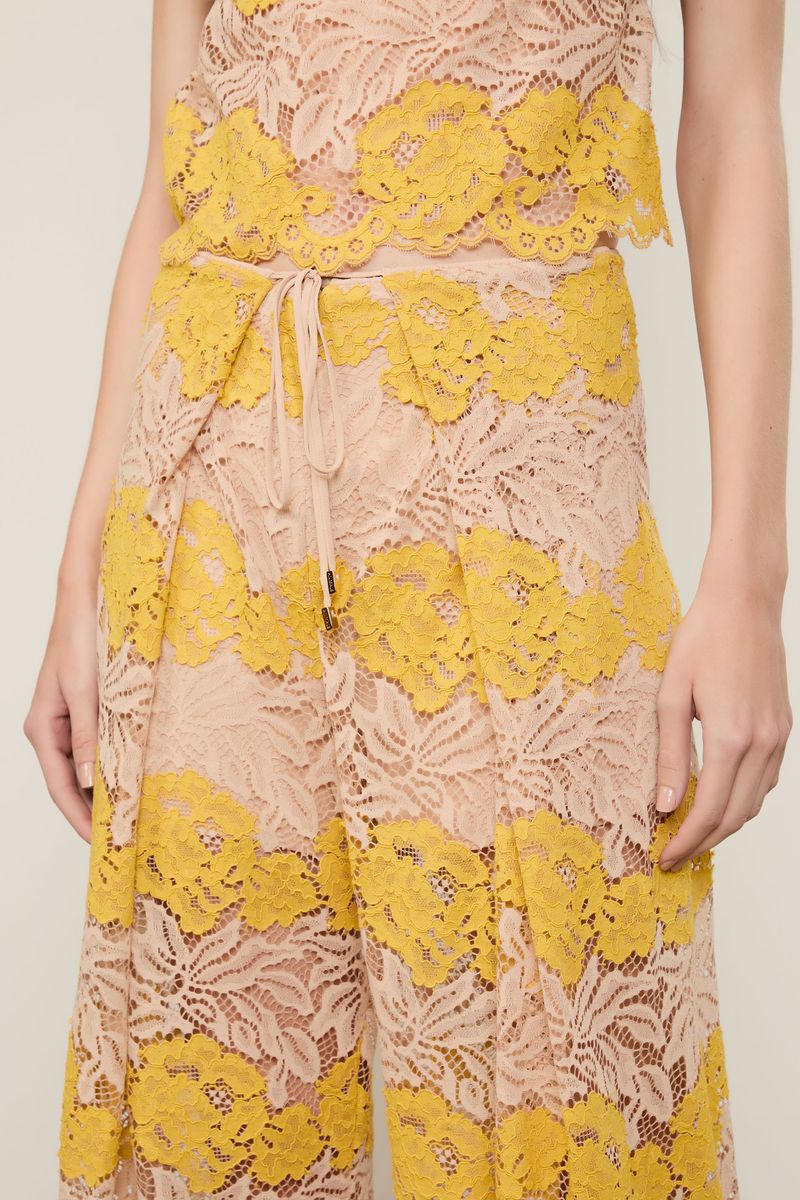 Calça De Renda Pantalona Bicolor