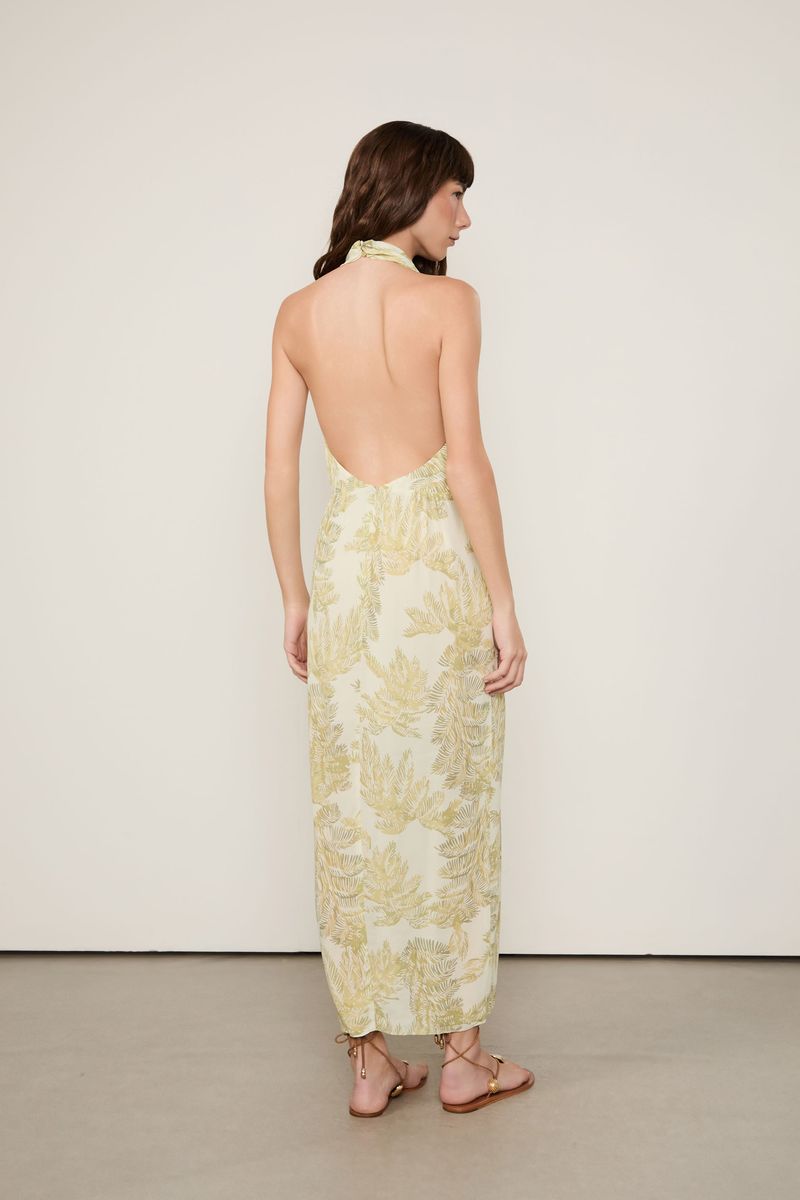 Vestido De Georgette Midi Com Fenda Estampado