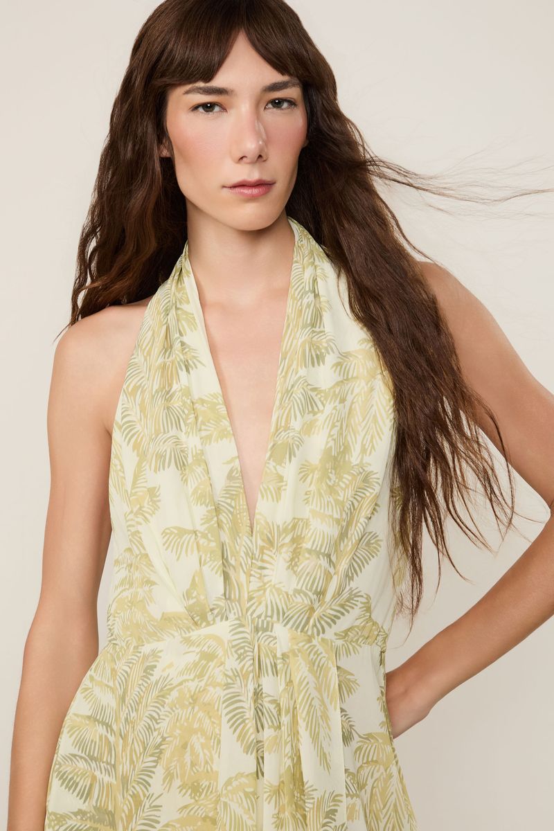 Vestido De Georgette Midi Com Fenda Estampado