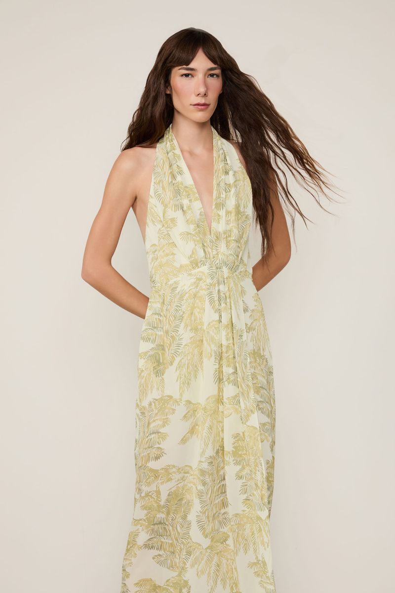 Vestido De Georgette Midi Com Fenda Estampado