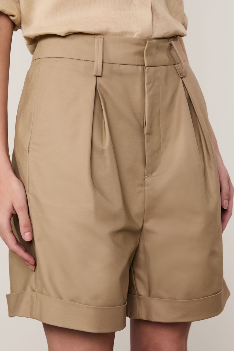 Short Prega Frente Marrom Madeira Smp