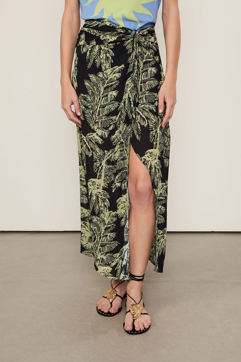 Saia De Georgette Midi Com Amarraçãp Estampado
