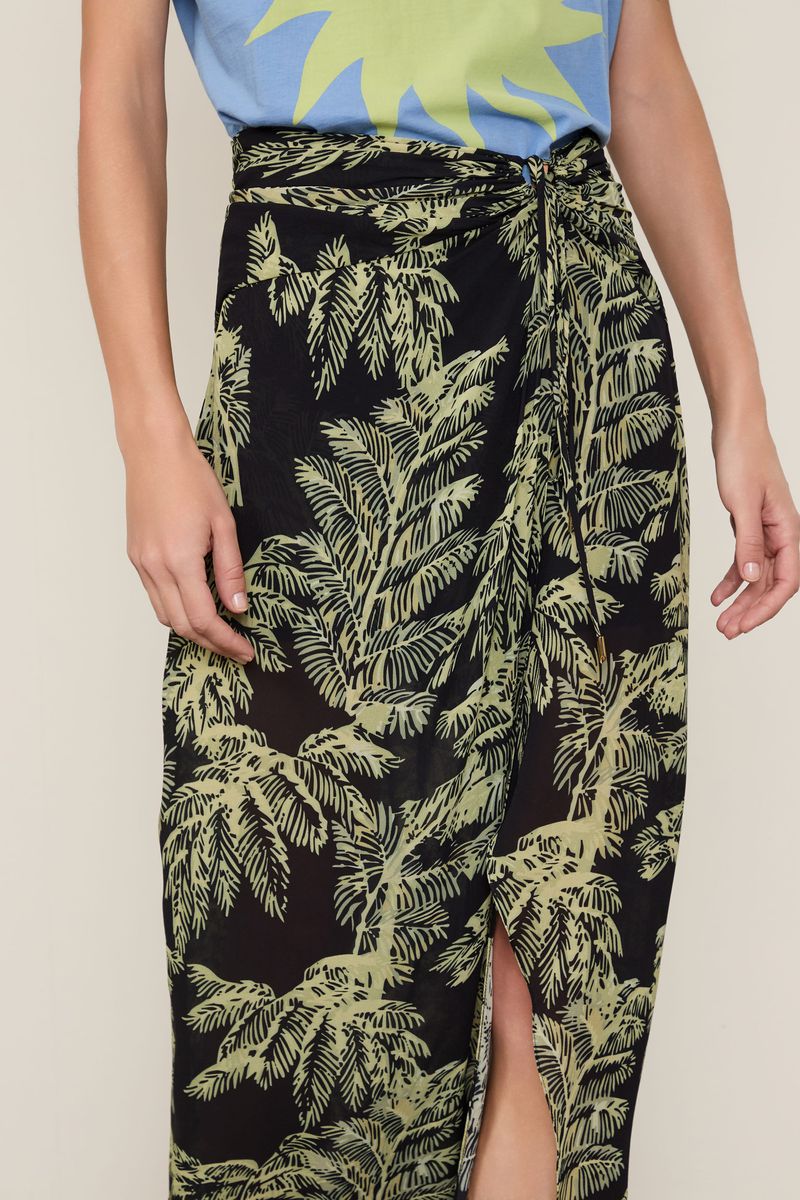 Saia De Georgette Midi Com Amarraçãp Estampado