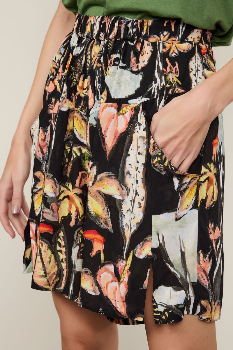 Bermuda De Georgette Pesado Estampada Cós De Elástico