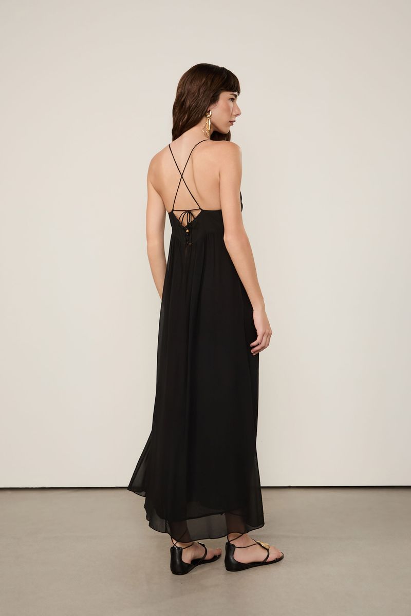 Vestido De Seda Com Cut Preto