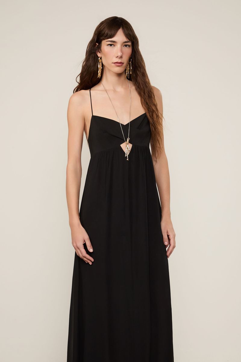 Vestido De Seda Com Cut Preto