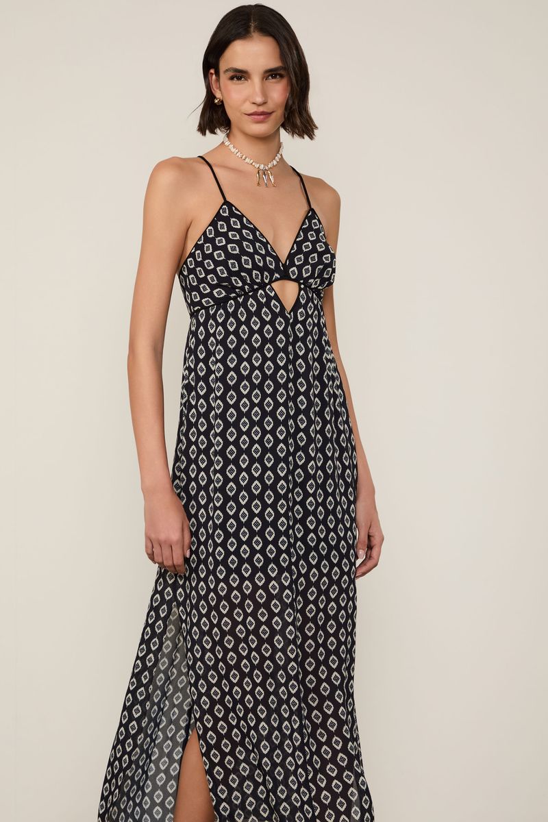 Vestido De Georgette Com Cut Estampado