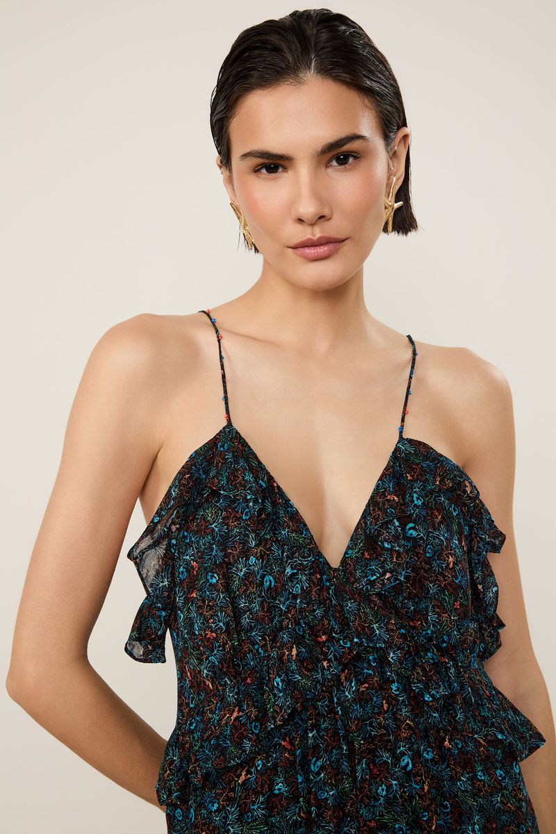 Vestido De Georgette Leve Midi Babados