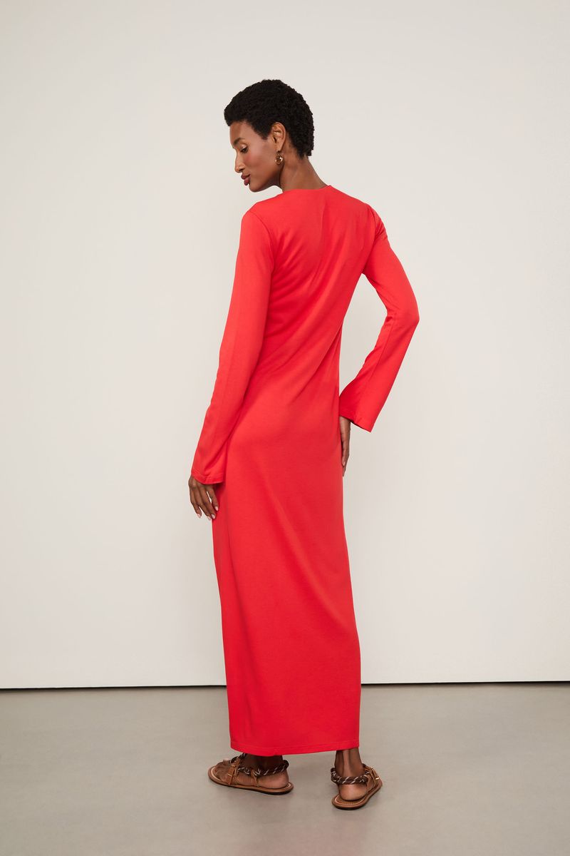 Vestido De Malha Com Fenda Manga Longa Vermelho