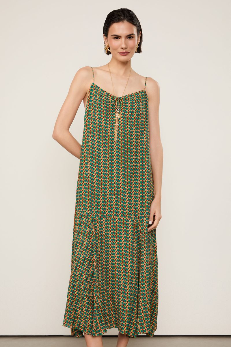 Vestido De Georgette Pesado Midi De Alça