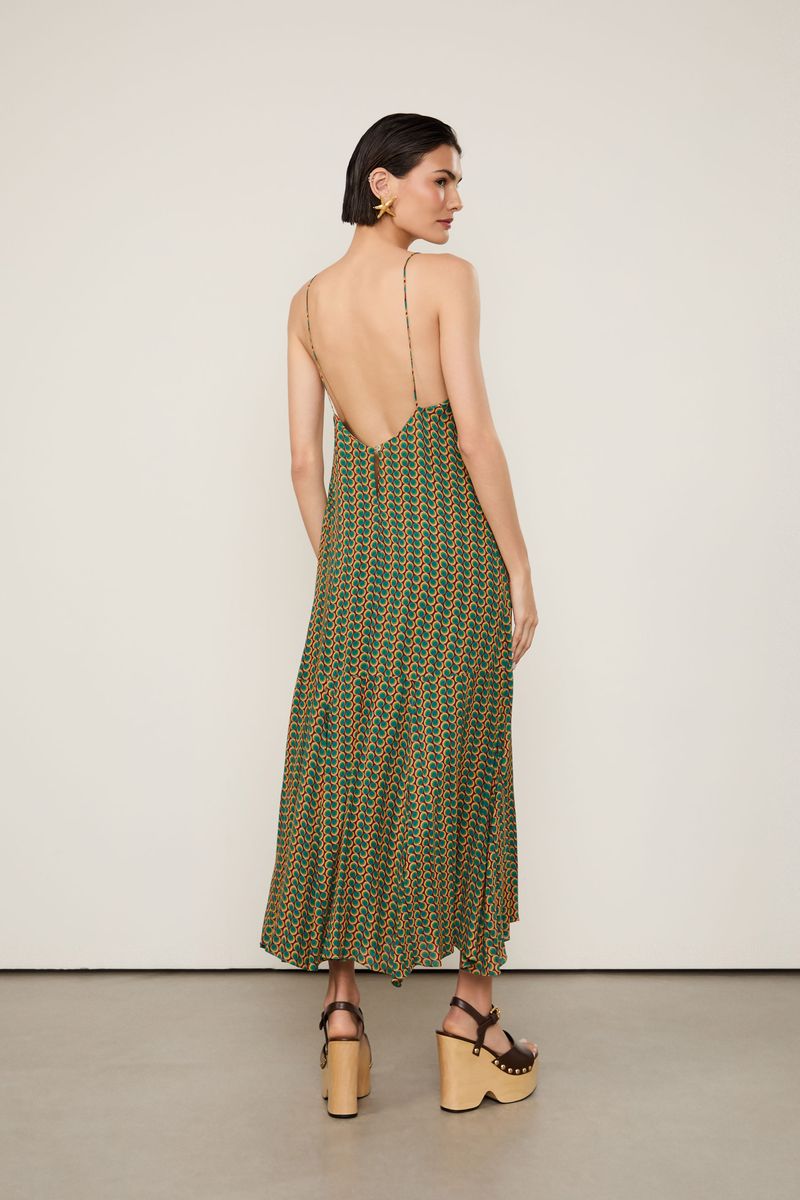 Vestido De Georgette Pesado Midi De Alça