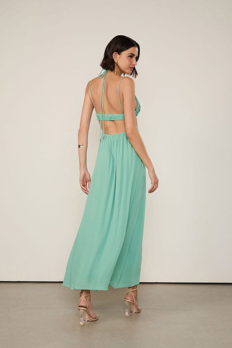 Vestido De Georgette Midi Com Amarração Verde
