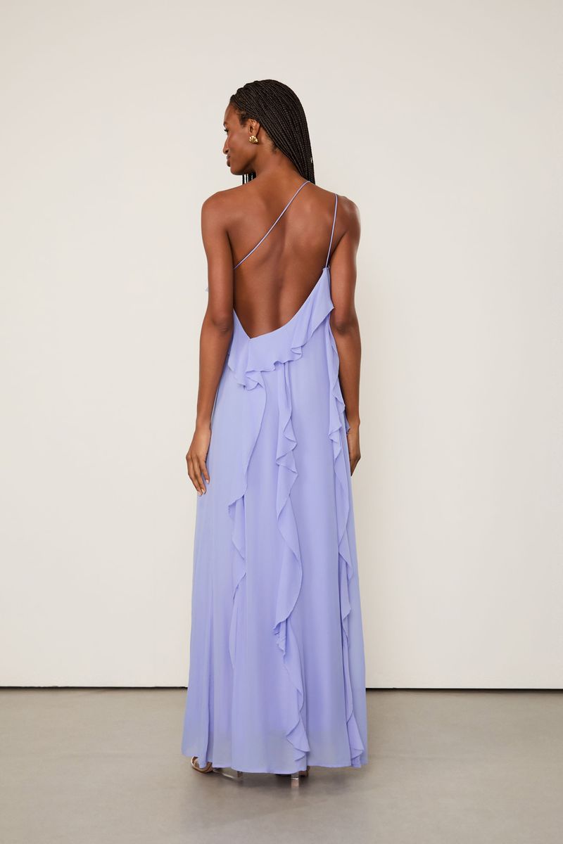 Vestido De Georgette Midi Lilás Jacaranda Um Ombro Só