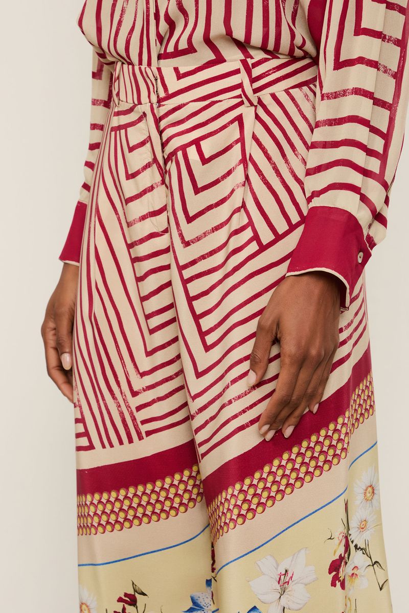 Calça De Seda Reta Estampada