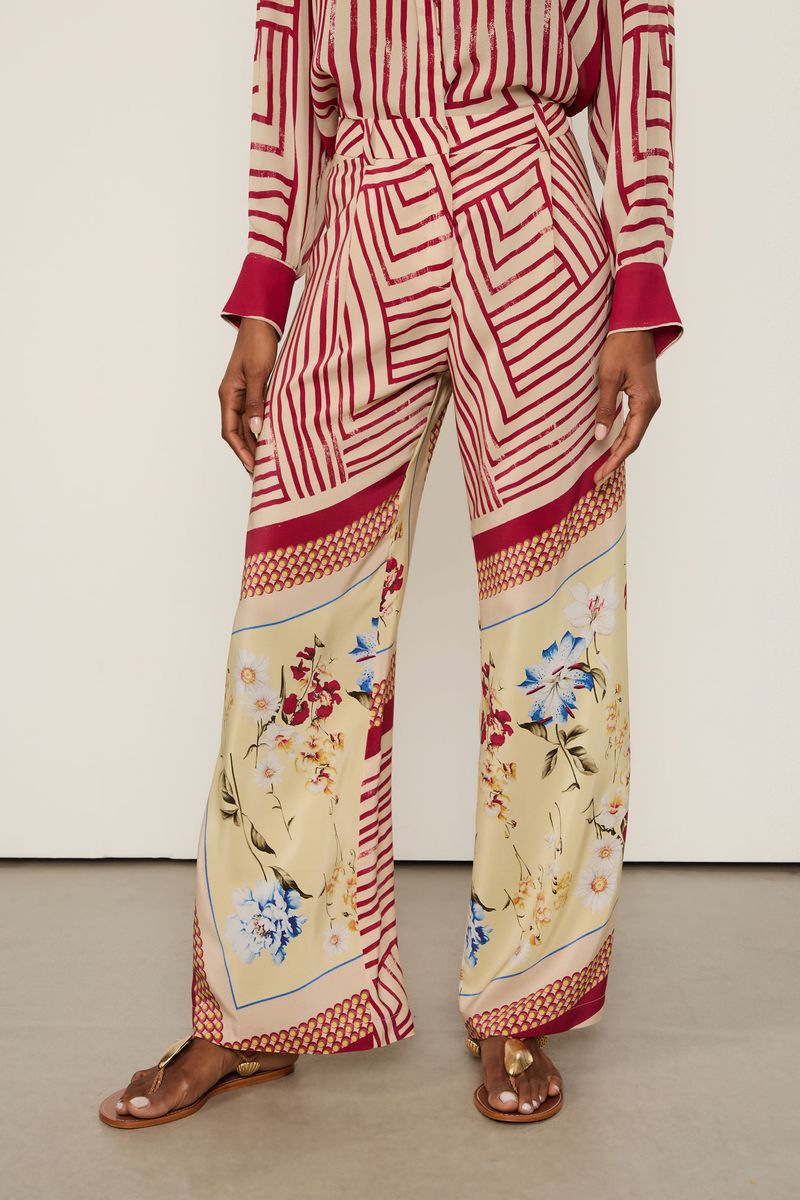 Calça De Seda Reta Estampada
