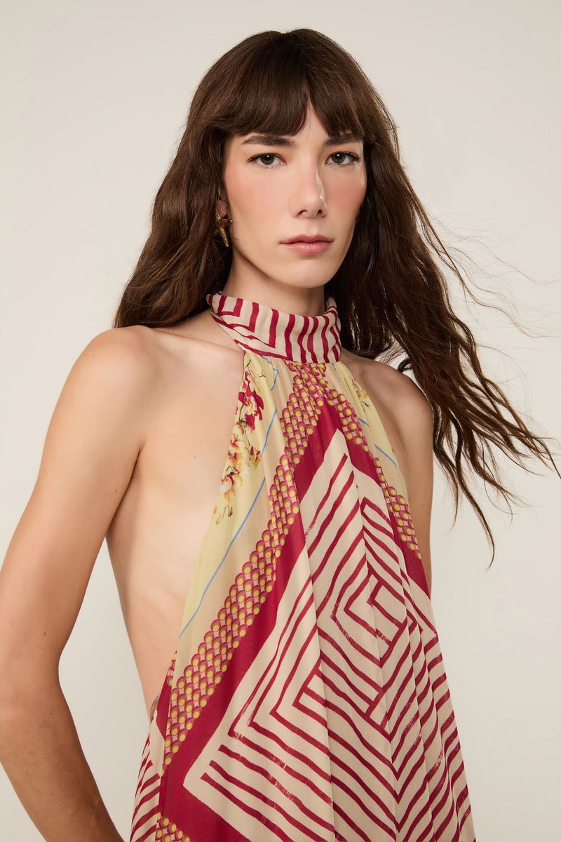 Vestido De Georgette Leve Midi Frente Única