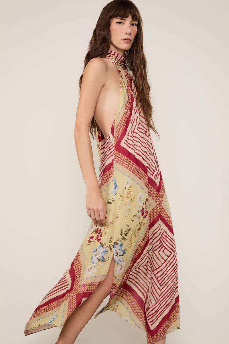 Vestido De Georgette Leve Midi Frente Única