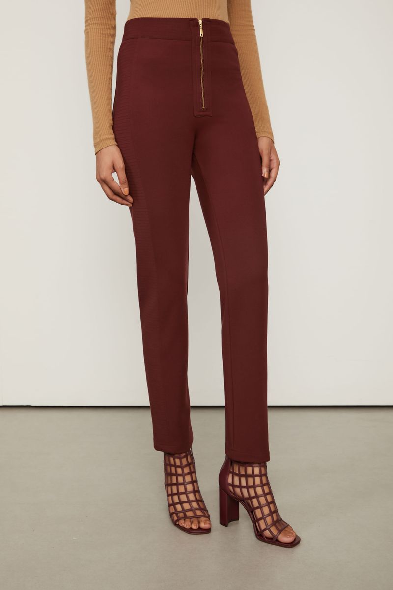 Calça Slim De Malha Estruturada Marrom