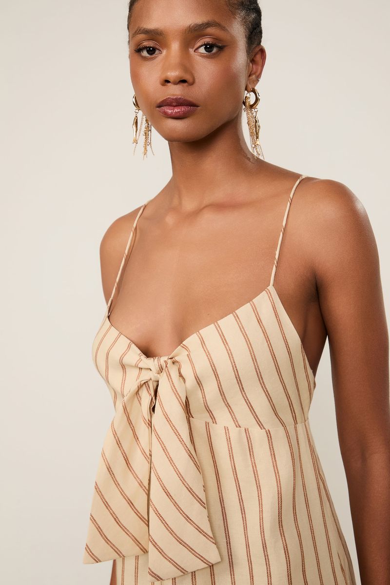 Vestido De Linho Midi Listrado
