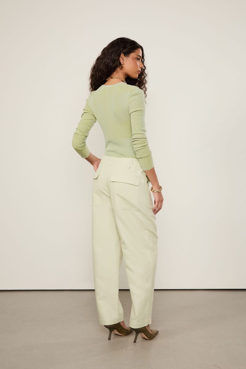 Calça Com Linho Reta Bolso Faca Verde