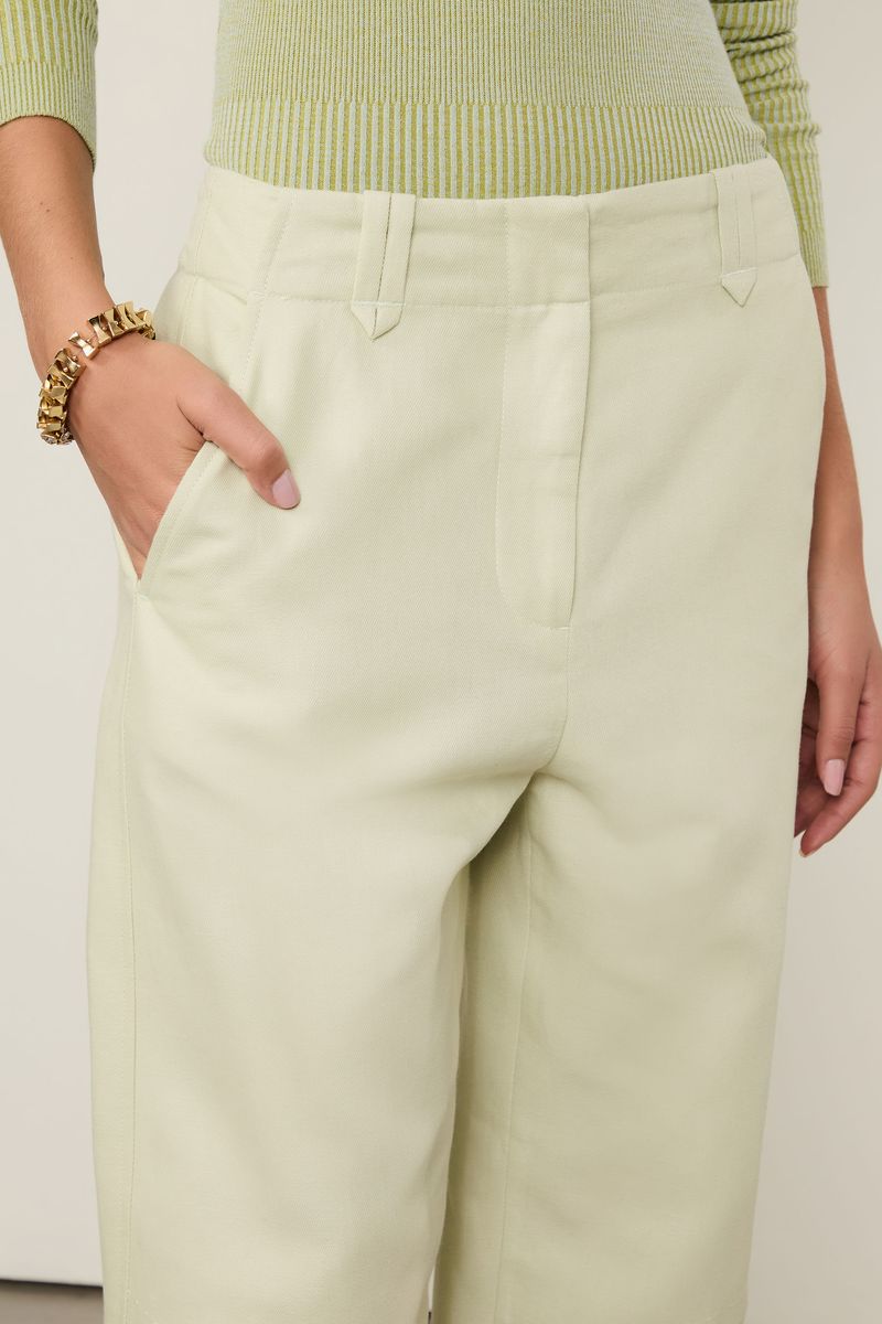 Calça Com Linho Reta Bolso Faca Verde