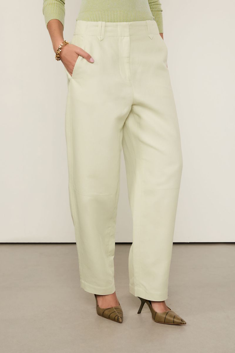 Calça Com Linho Reta Bolso Faca Verde