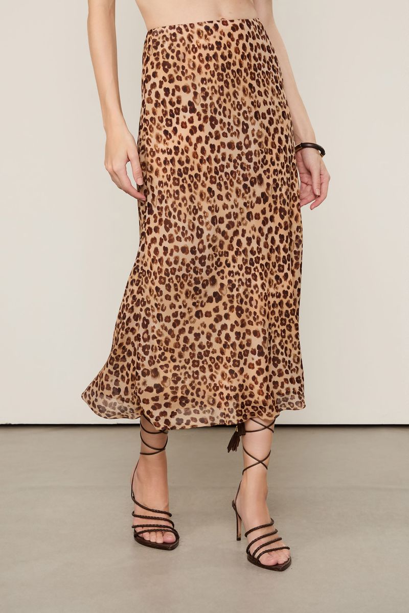 Saia De Georgette Leve Midi Estampada